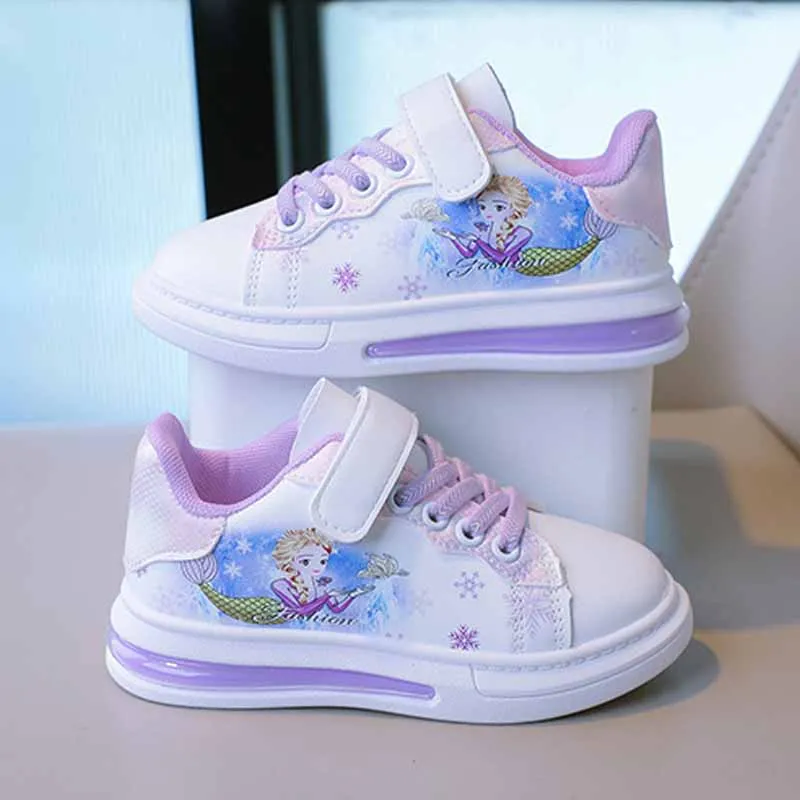 Disney Girls Fashion Cartoon Sports Shoes Thick Sole Little Princess Board Shoes Students Cute Non Slip Pink Purple Running Shoe