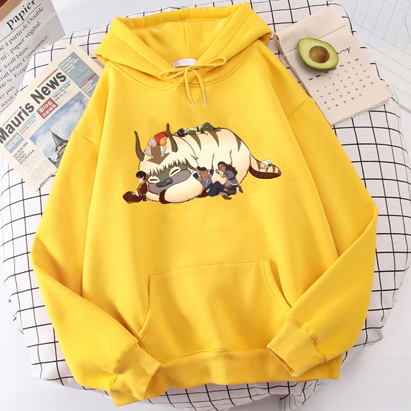 아바타 The Last Airbender Aang Appa Kawaii Cartoon Women Hoodies 하라주쿠 유니섹스 스트리트웨어, 오버사이즈 여성 루즈핏 스웨터