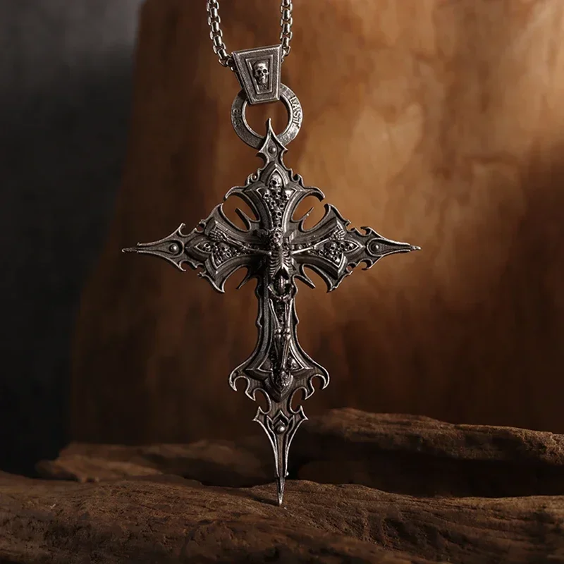 Gothic Christian Believers Praying Dante Purgatory Cross Pendant Jesus Necklace Men Women Vintage Jewelry