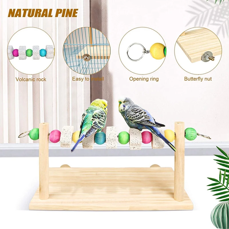 Parrot Wood Platform, Natural Wood Perch Stand Toys Parrot Chew Toys Lava Ledge Blocks