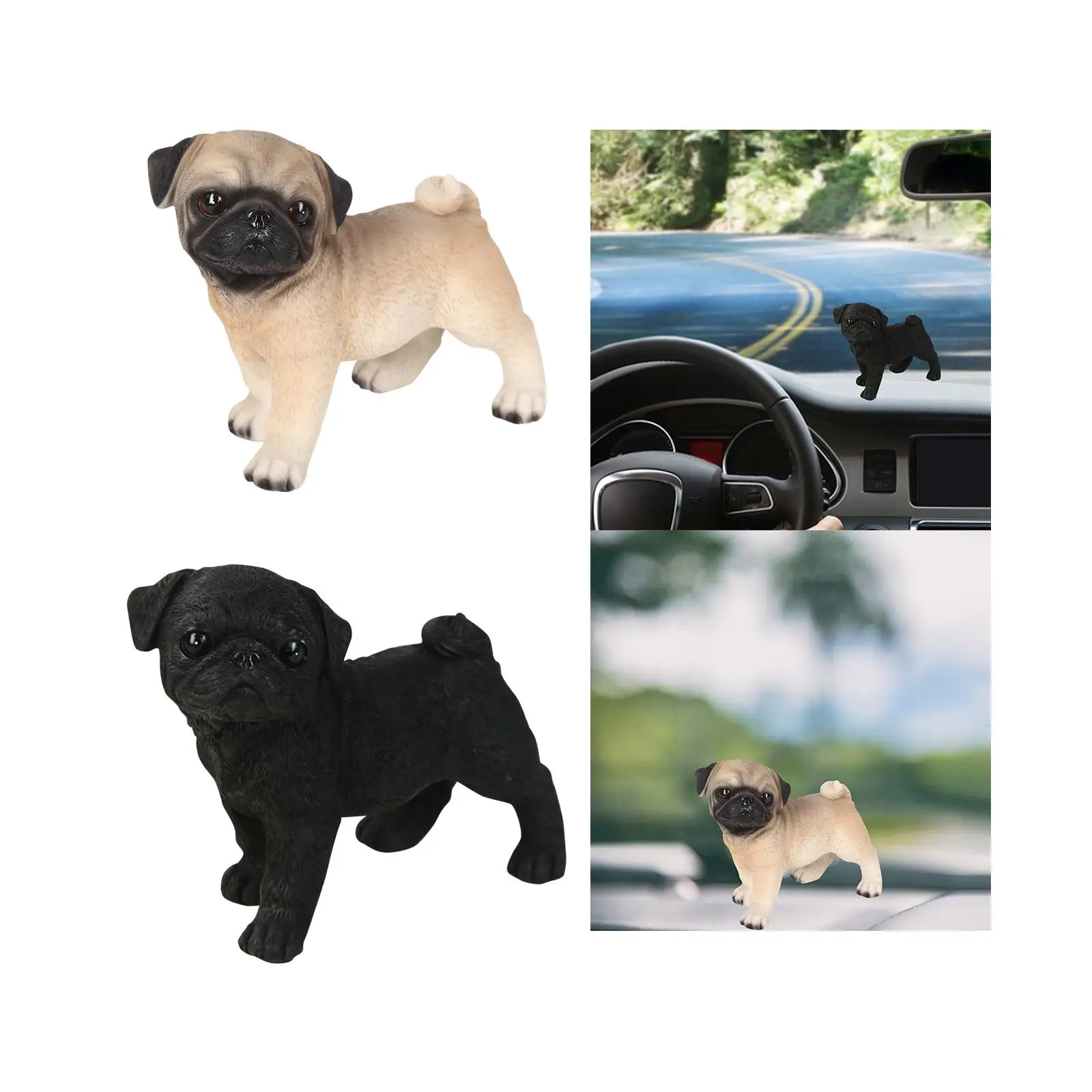 Cute Pug Figurine Decor Ornaments Craft Dog Statue Sculpture for Auto Dashboard