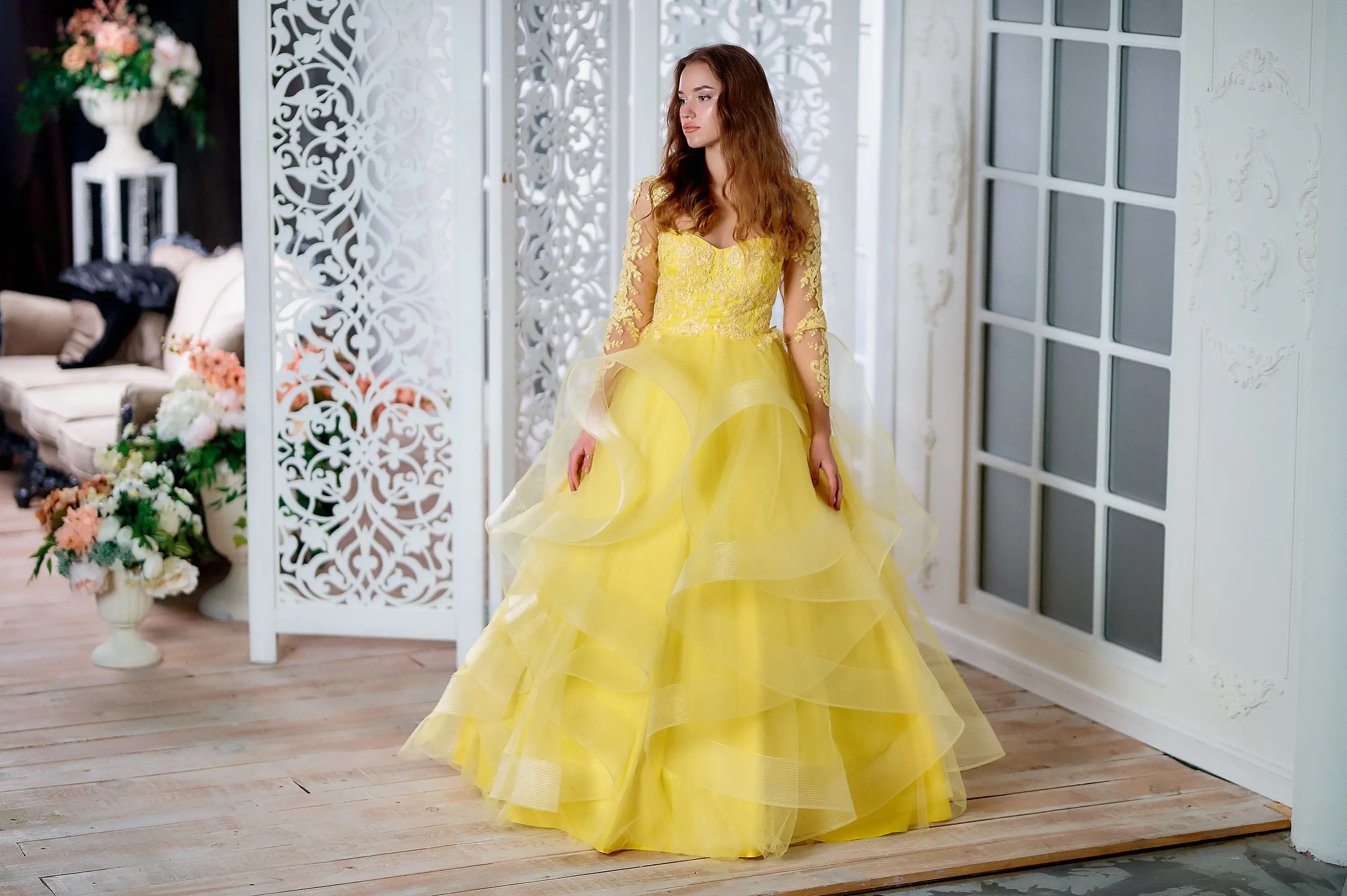 Yellow Mother Daughter Matching Dress Tulle Lace Mommy and Me Outfits Photo Session Kids Birthday Party First Communion Gowns