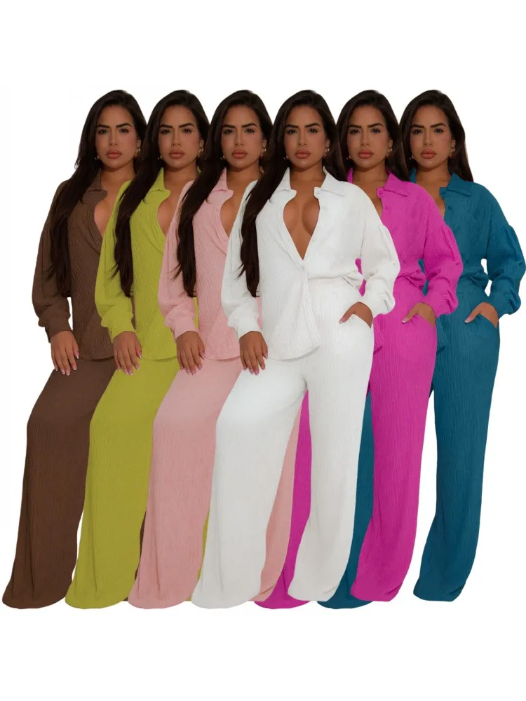 2 pezzi set da donna 2025 estate autunno camicia tinta unita camicetta completo top e pantaloni abiti set da due pezzi tuta outfit