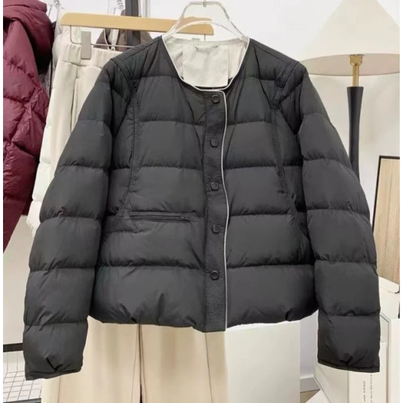 Women's Short Down Jacket 2025 Winter New Arrival Round Neck Simple Loose Fit Slimming Thickened Warm Coat for Women