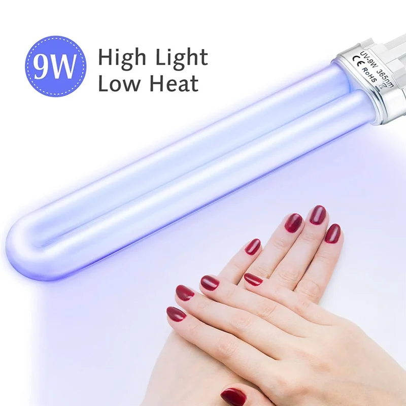【24 Hours Sale】UV Lamp Light For Nail Art Dryer 9W U-Shaped 365Nm Electronic Replacement Bulb Tube 6 Pack–Not Inductive