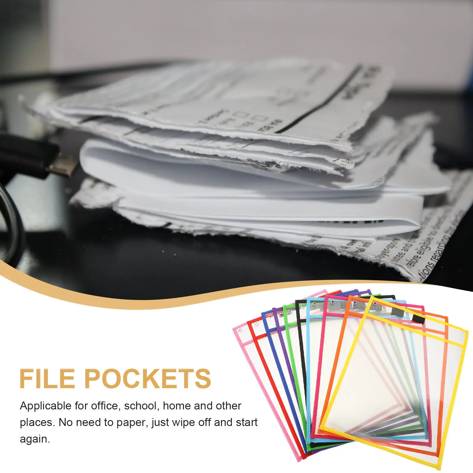 Rewritable Files Pocket Reusable Dry Erase Sleeve Daily Use Transparent Students Clear