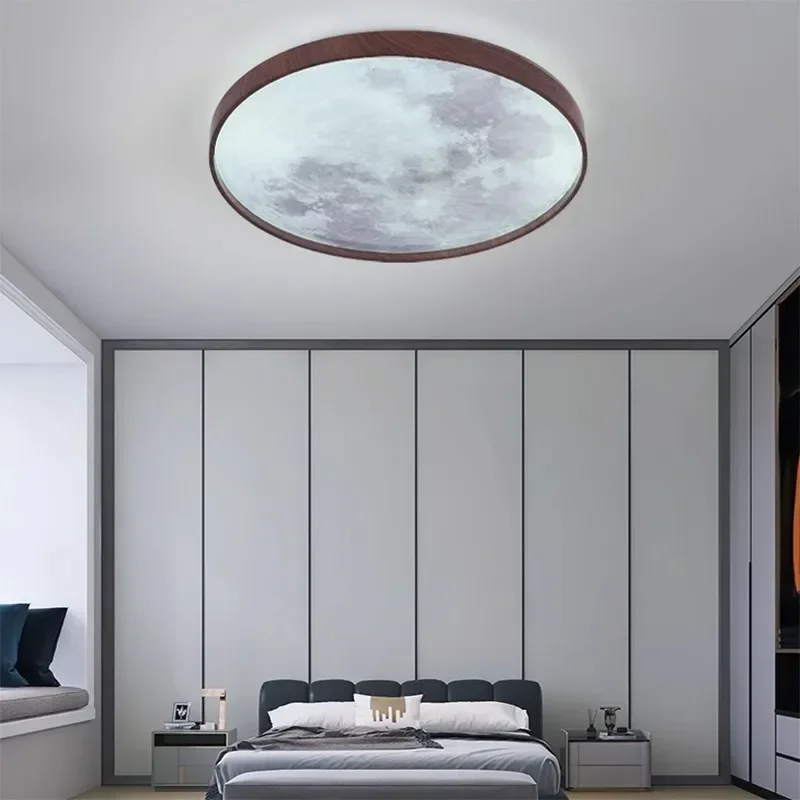 Imagem -02 - Modern Wood Led Moon Ceiling Light Pendurado Lâmpada Quarto Corredor Sala de Estar Decoração para Casa Iluminação 26 cm 34cm