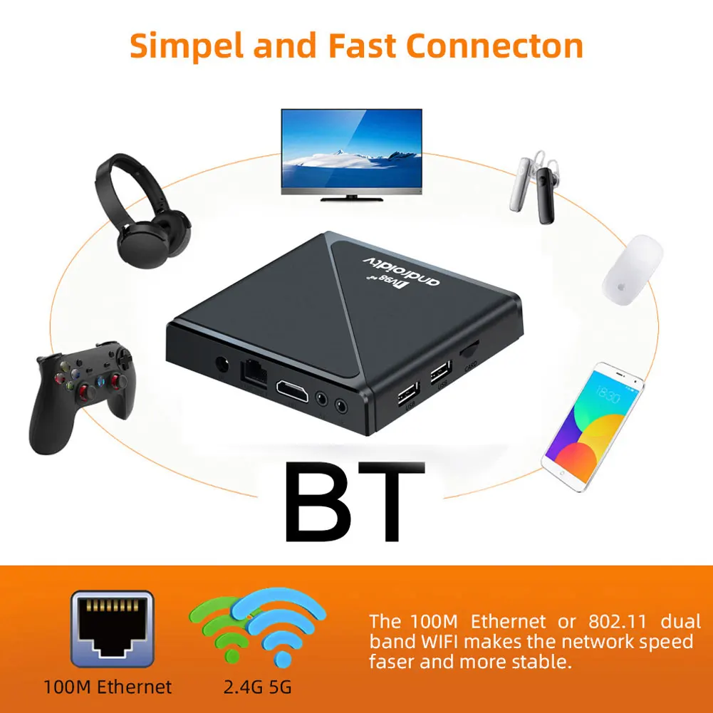 2.4G e 5G Dual WiFi BT5.0 Smart TV Box Allwinner H313 Quad Core Android 14 Set Top Box Telecomando vocale digitale HD 8K 4K