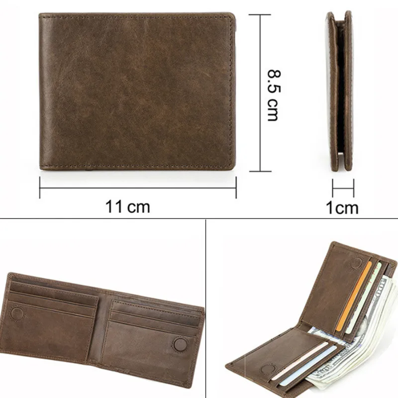 British Style Head Layer Cowhide Half Fold Horizontal Card Bag Strong Magnetic Button Leisure Ultra Thin Men's Wallet Men Wallet