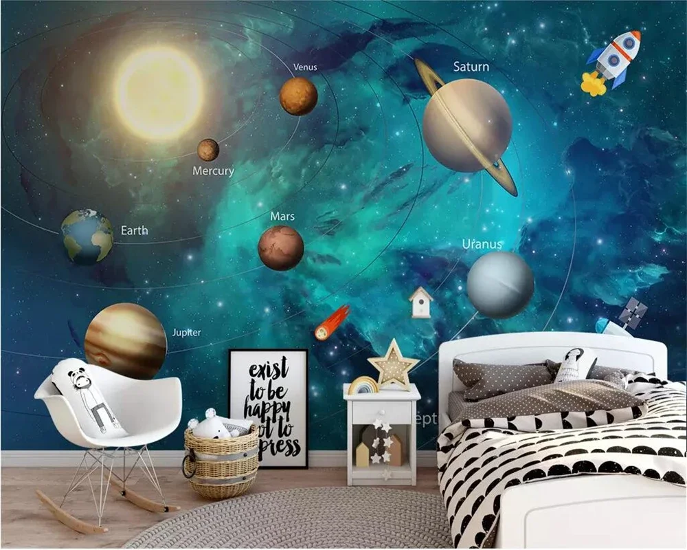 

Custom wallpaper 3d Mural Hand painted Space Universe Children's Room Background new Chinese fashion watercolor koi fish murals