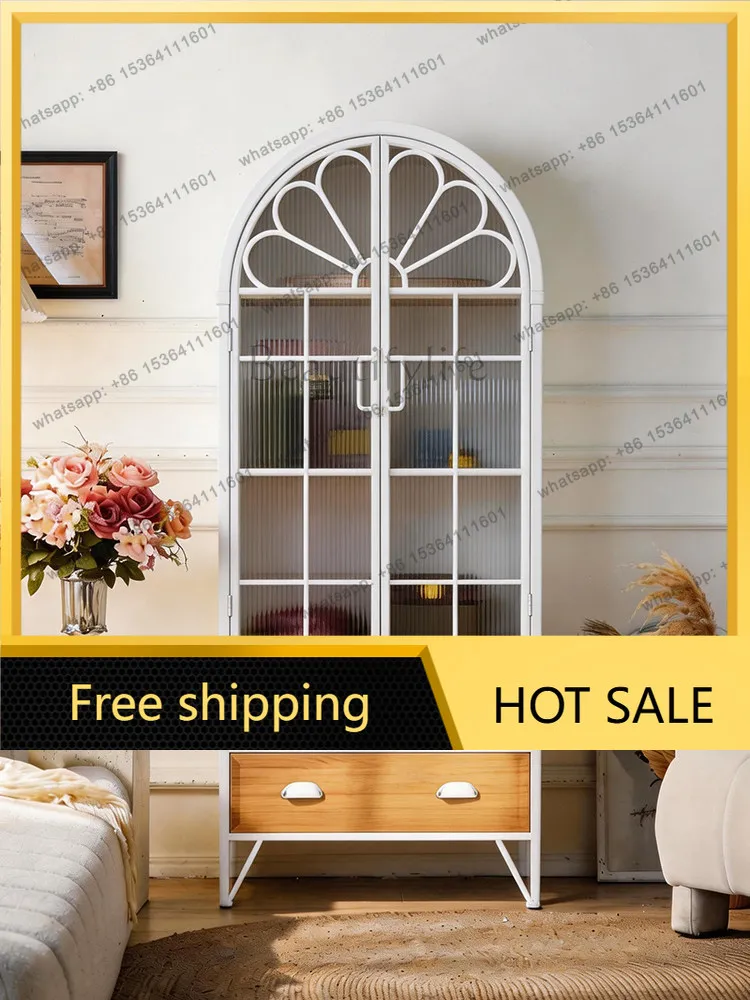 XX. French retro arched integrated wall living room small apartment display cabinet