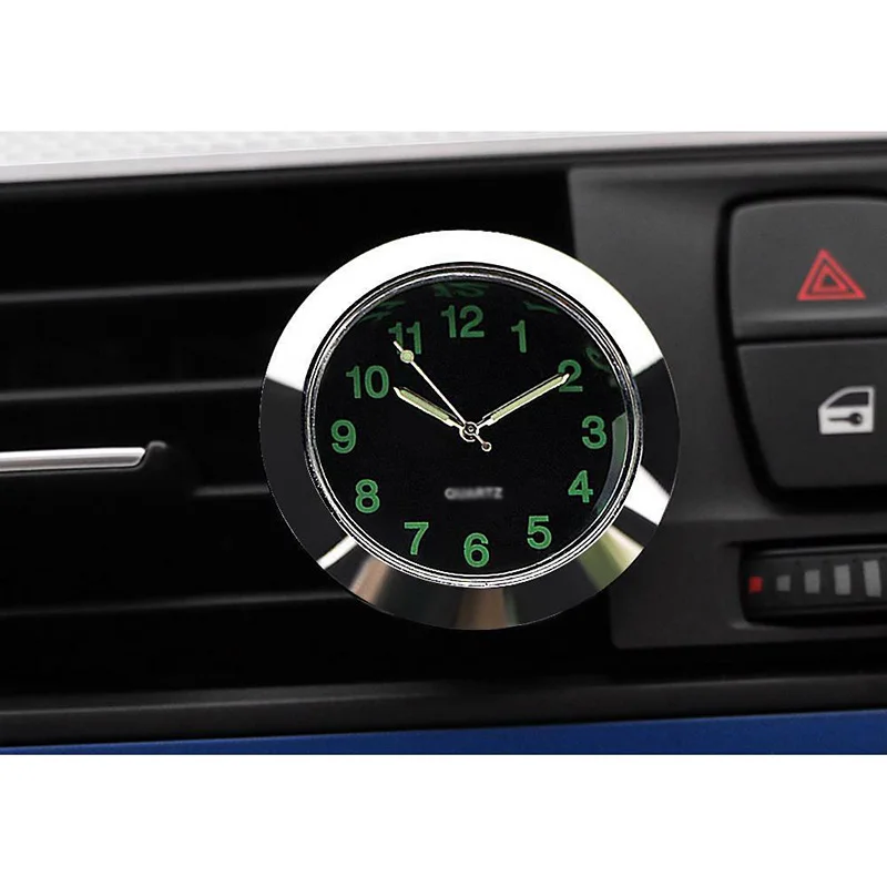 Dashboard Car Clock Interior Quartz Silver Watch With double-sided tape Air Vent Analog Chrome Metal Practical