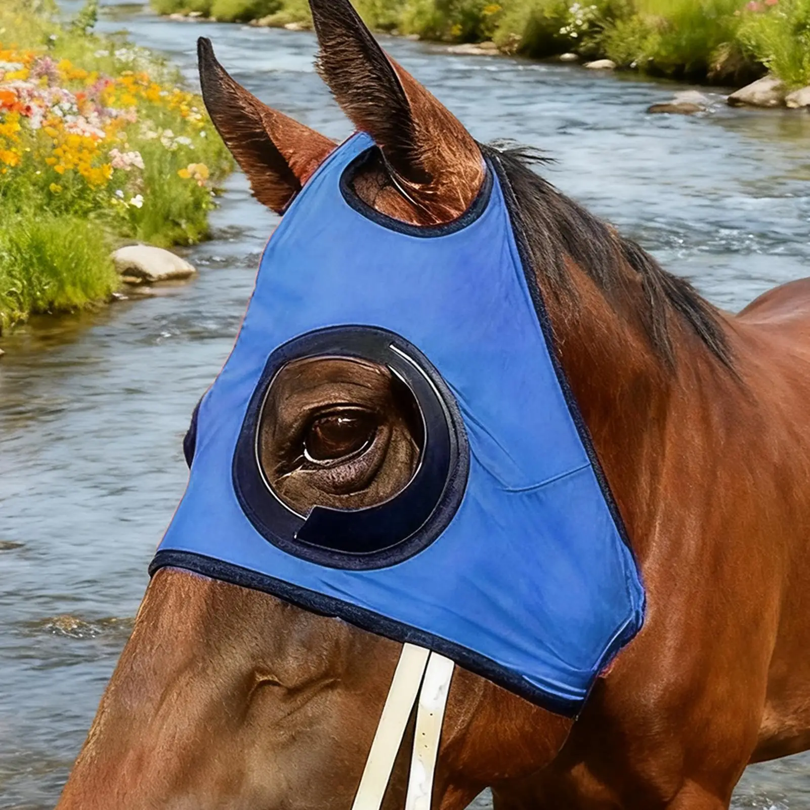 وامضات الحصان مع درع شبكي مضاد للرمل قابل للتنفس للعيون وتدريبات الفروسية وستائر المنافسة لركوب الخيل والسباق