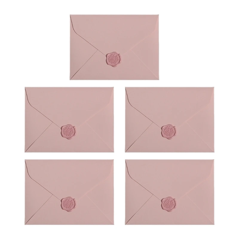 5 Pcs Fashion Envelopes with Wax Seal Stickers Paper Envelopes Simple Envelopes Small Invitation Envelopes for Wedding