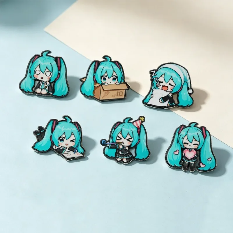 Anime Cartoon Hatsune Miku Badge Q Version Cute Style Creative Alloy Brooch Suitable for Backpack Pen Bag Accessories Decoration view 2
