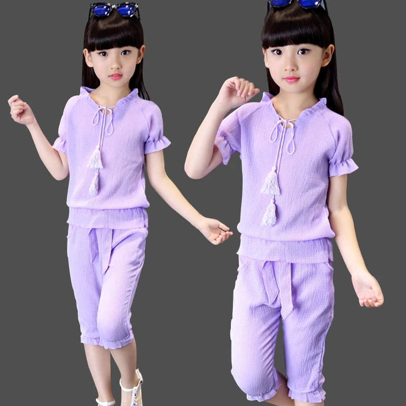 Girls Clothes Set Summer Short Sleeved + Trousers Pants 2 PCS Children Clothing for Girl Teen Kids Girls Clothes 8 10 11 12 Year