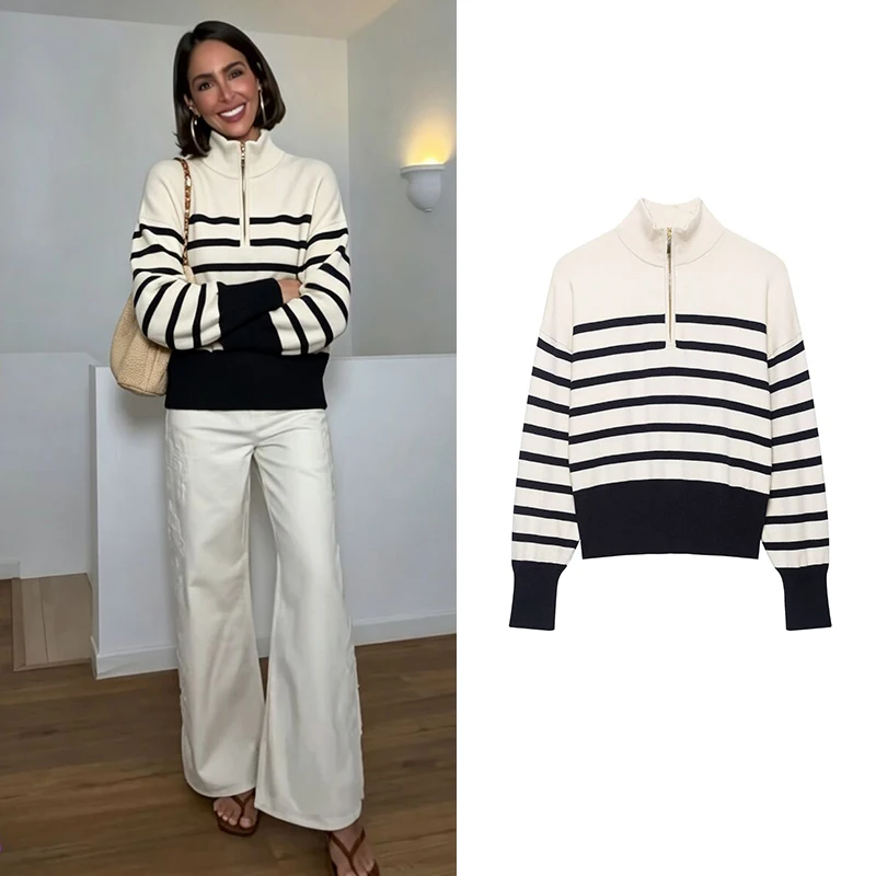 Russian Women's Sweater Autumn 2026 New Fashion Striped slim Warm Pullover Sweater Winter Women Chic Casual Street Youth Sweater