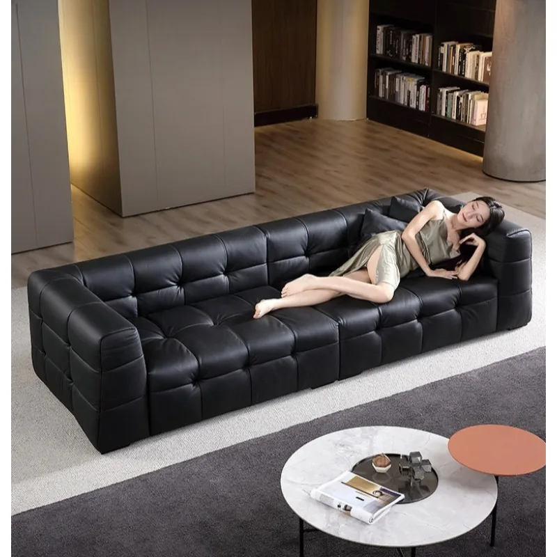 

Итальянский минималистичный кожаный диван, креативный зефир с пряжкой, легкий роскошный кожаный диван для гостиной на трех человек, наппа