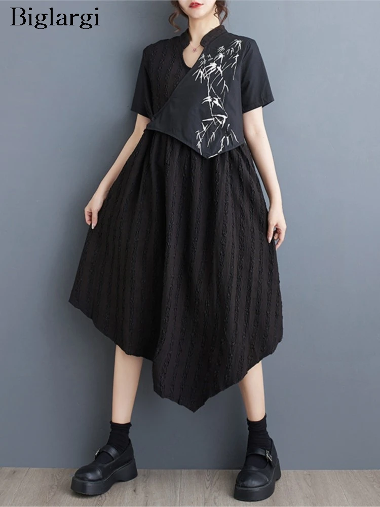 

Oversized Summer Dress Women Floral Print Modis Irregular Patchwork Ladies Dresses Ruffle Pleated Loose Short Sleeve Woman Dress