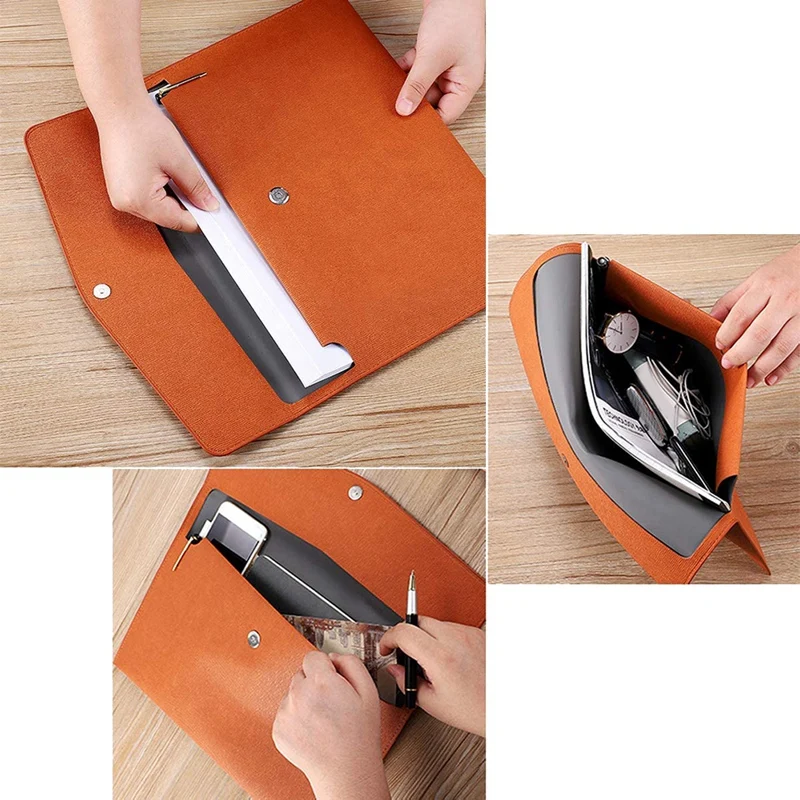 PU Leather A4 File Folder Document Holder Waterproof Portfolio Envelope Folder Case With Snap Closure