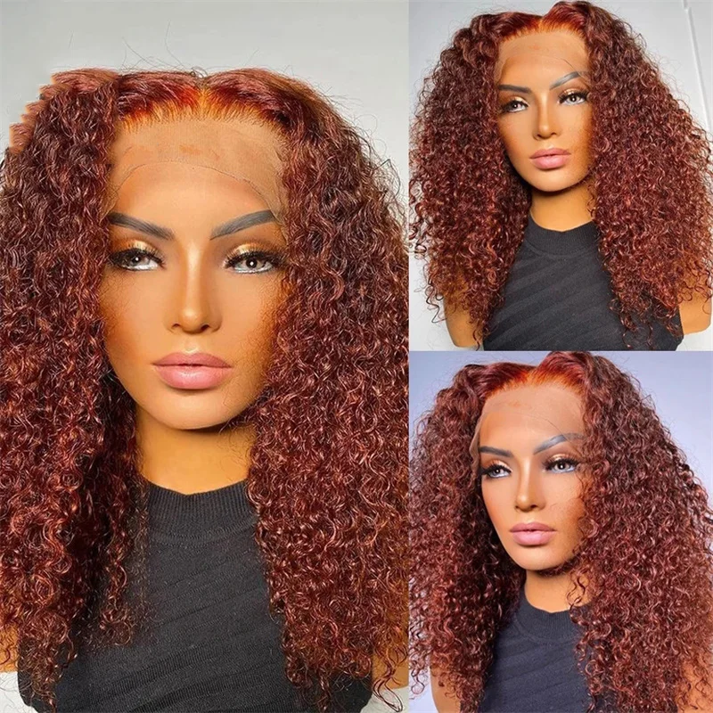 

Middle Part Preplucked Glueless 26" 180%Density Long Brown Kinky Curly Lace Front Wigs For Women Baby Hair Heat Resistant Daily