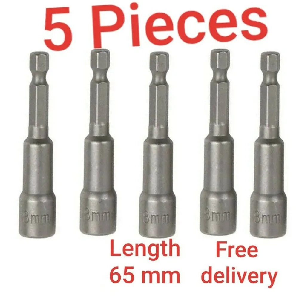 

5Pcs 8mm Silver Magnetic Hex Socket Tech Screw Driver Tek Bit Drill Nut Setter Roofing Cladding Set Bits Sets Hand Tool Parts