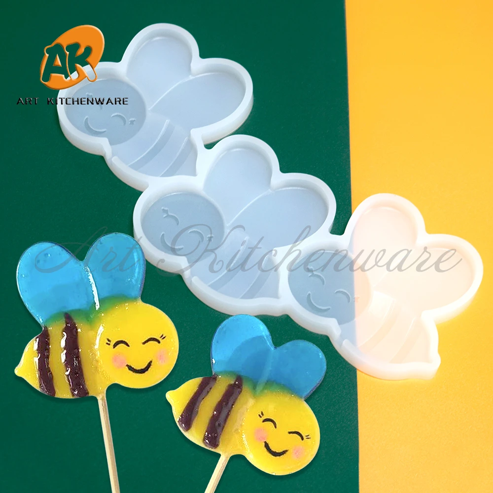 3 Hole Cute Bee Shape Lollipop Silicone Mold Candy Chocolate Fondant Mould DIY Epoxy Resin Model Cake Decorating Tools Bakeware