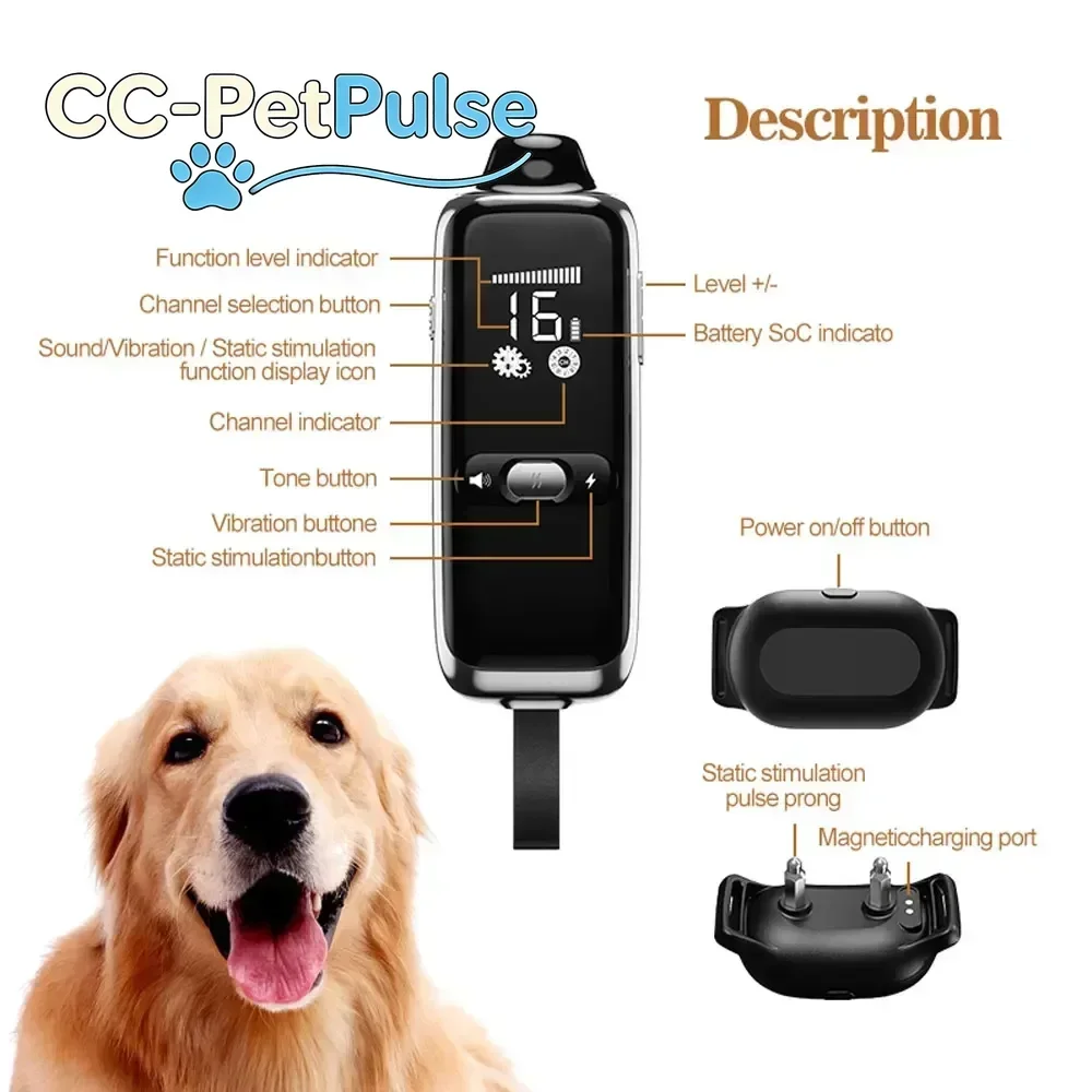 CC-PetPulse 1300ft Electronic Dog Collar Sound Vibration Static Stimulation Remote Dog Training Collar Receiver Transmitter
