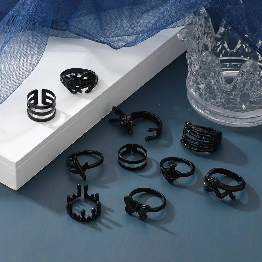 

Cross-Border Rabbit Mushroom Snake Open Ring Set Swimwear Black Electroplating Fashion Jewelry Accessories