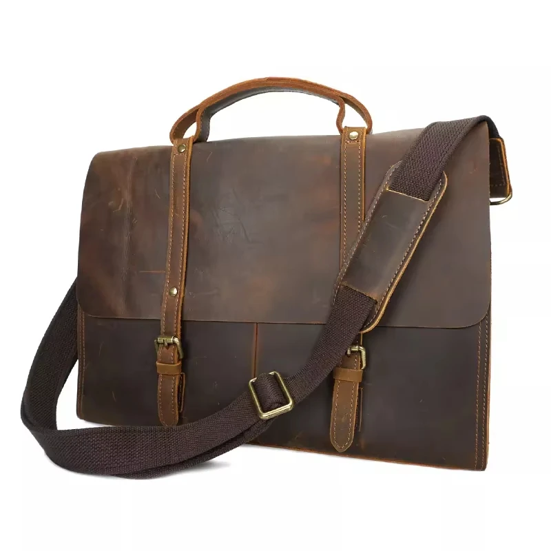 Custom Luxury Briefcase Genuine Women's Briefcase Men's Lawyer Business Bag Laptop Hard Men's Vintage Full Grain Leather