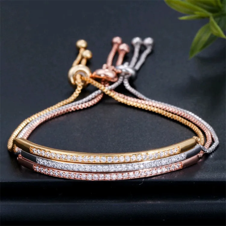 

300pcs/lot Hot sale creative exquisite hand jewelry micro-set zirconia with diamonds single row arc bracelet adjustable batch