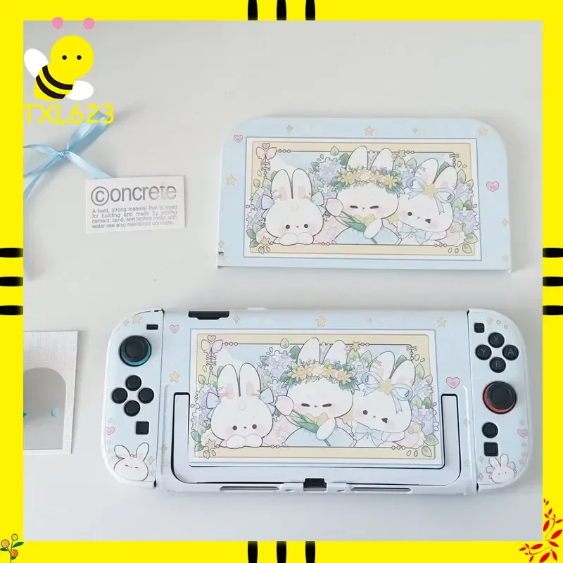 

Switch 2 Protective Case Cute Rabbit Cartoon Flower Wreath Hard Cover Console Case