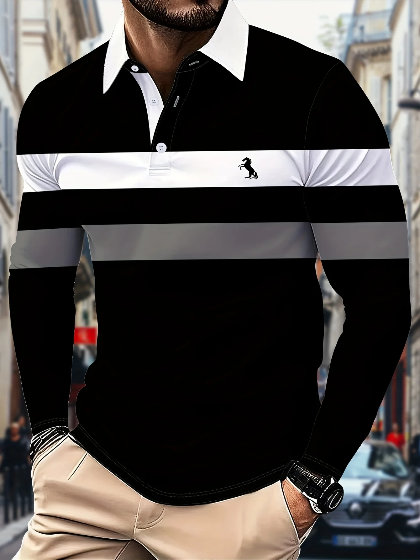 Spring/Summer New Style Men's Long-Sleeved Polo Shirt with 3D Print - Comfortable Casual Fashionable Streetwear Clothing