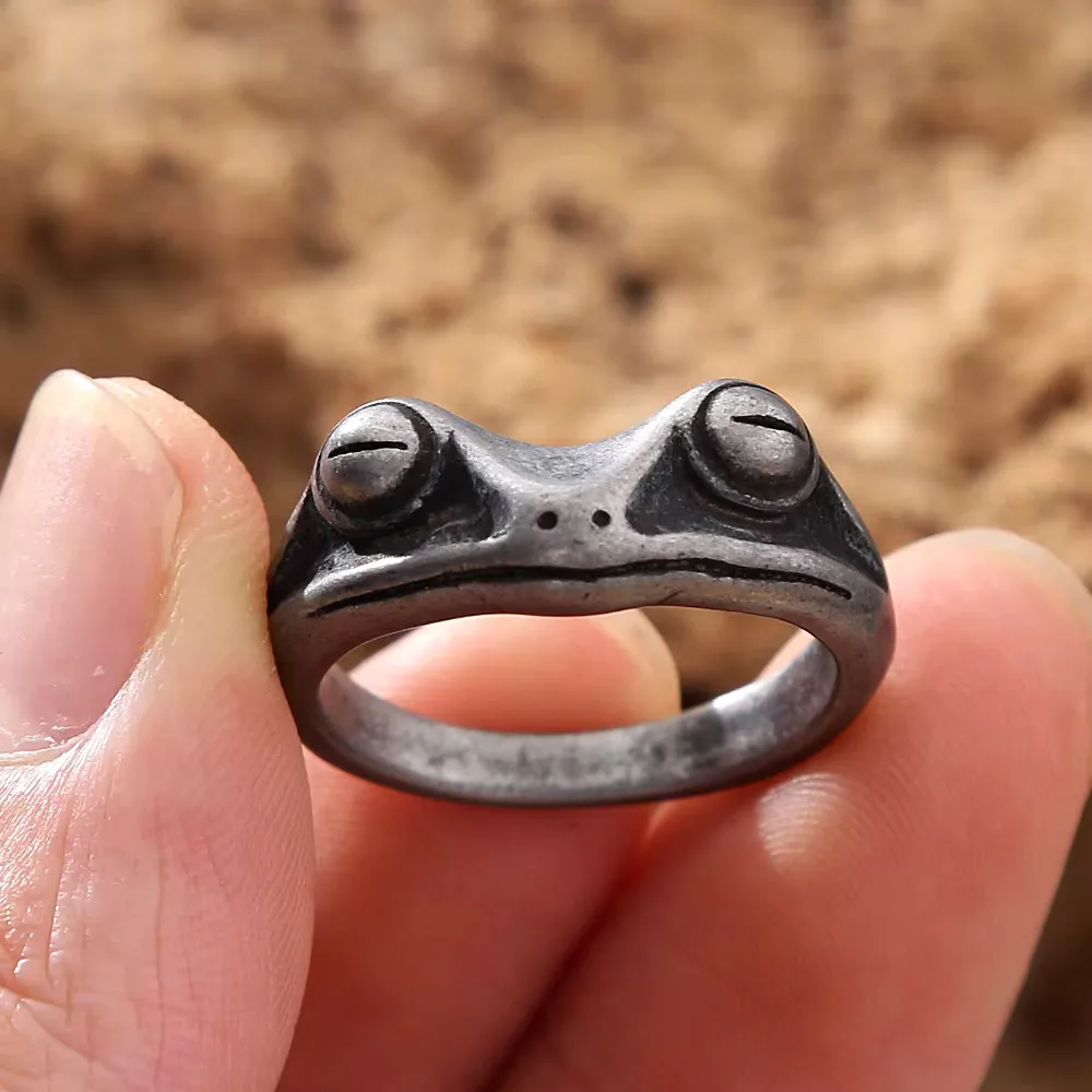 Retro Craftsmanship Simple Frog Shaped Stainless Steel Ring Punk Hip Hop Fashion Stackable Jewelry Gift Accessories For Couples view 4
