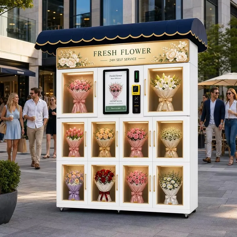 Outdoor 10-Door Stainless Steel Touchscreen Refrigerated Fresh Flower Vending Machine Bouquet Locker Smart Floral Kiosk Machine