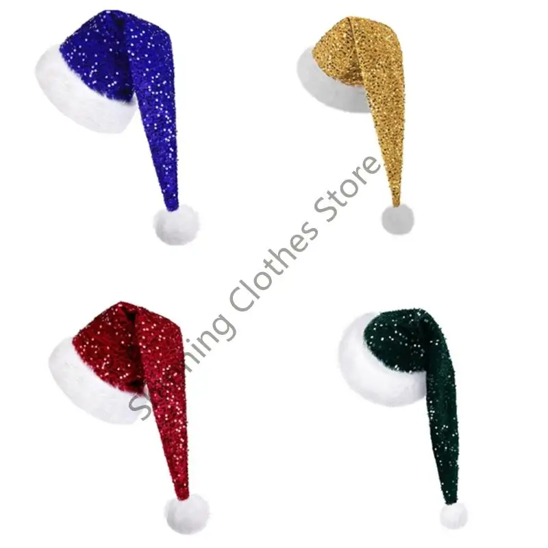 M68A Warm Glitters Knitted Hats Double Layers Insulation Sequins for Various Ages Holiday Party Winter Accessories 3