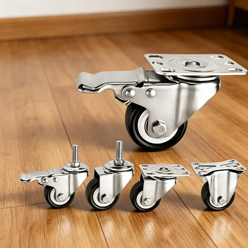 4 Pcs 2‘’ Light 304 Stainless Steel Casters Screw Brakes Silent Diamond Universal Wheels Caster 180kg