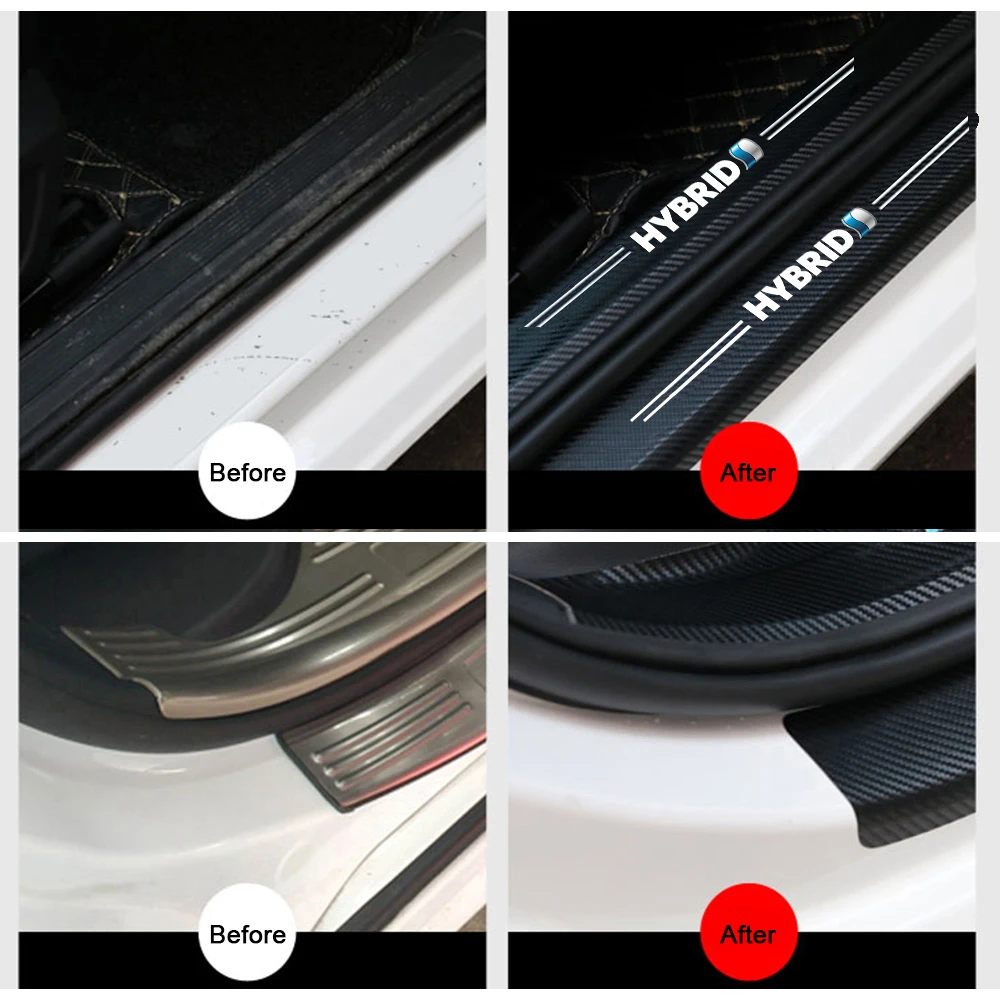 New 4pcs car stickers door sill strips pedals carbon fiber decorative strips for HYBRID Toyota RAV 4 Prado Camry Corolla Yaris