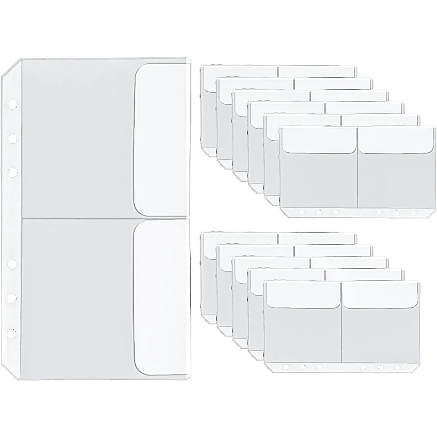 

12 A6 Binder 2 Pockets Clear Budget Cash Stuffing Envelopes 3.5" x 3.5" Document Filing Bag for 6Ring Notebook Planner Inserts