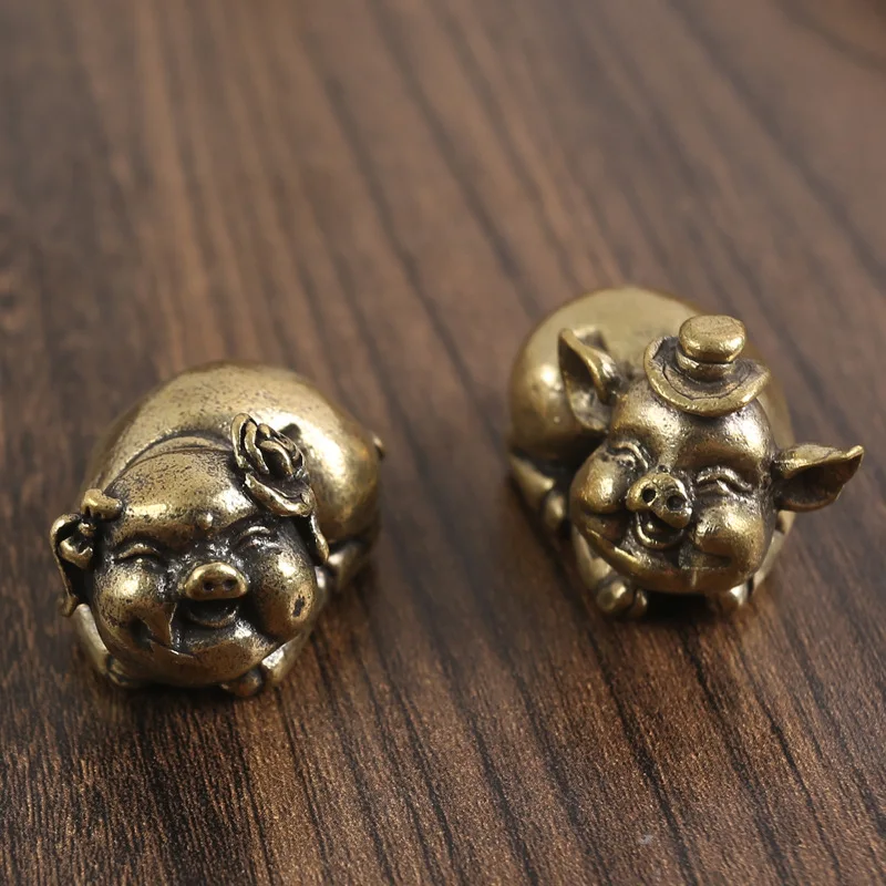 wedding figurine, twelve animal ornament for tea tables, brings good fortune, solid brass zodiac pig figu