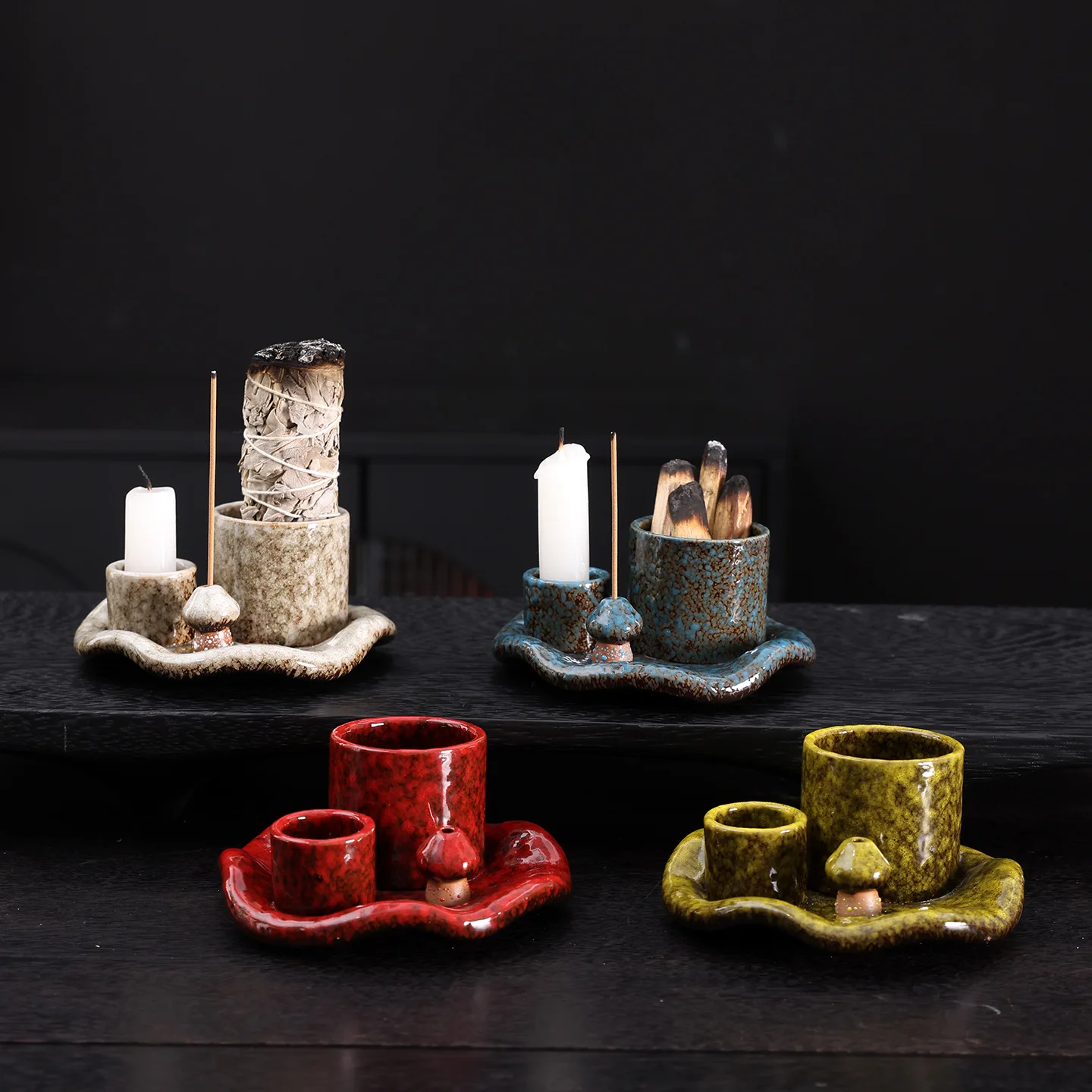 Creative Mushroom‑Shaped Ceramic Candle Holder for Palo Santo Sage Burning Peruvian‑Wood Incense Stand Home Table Decor