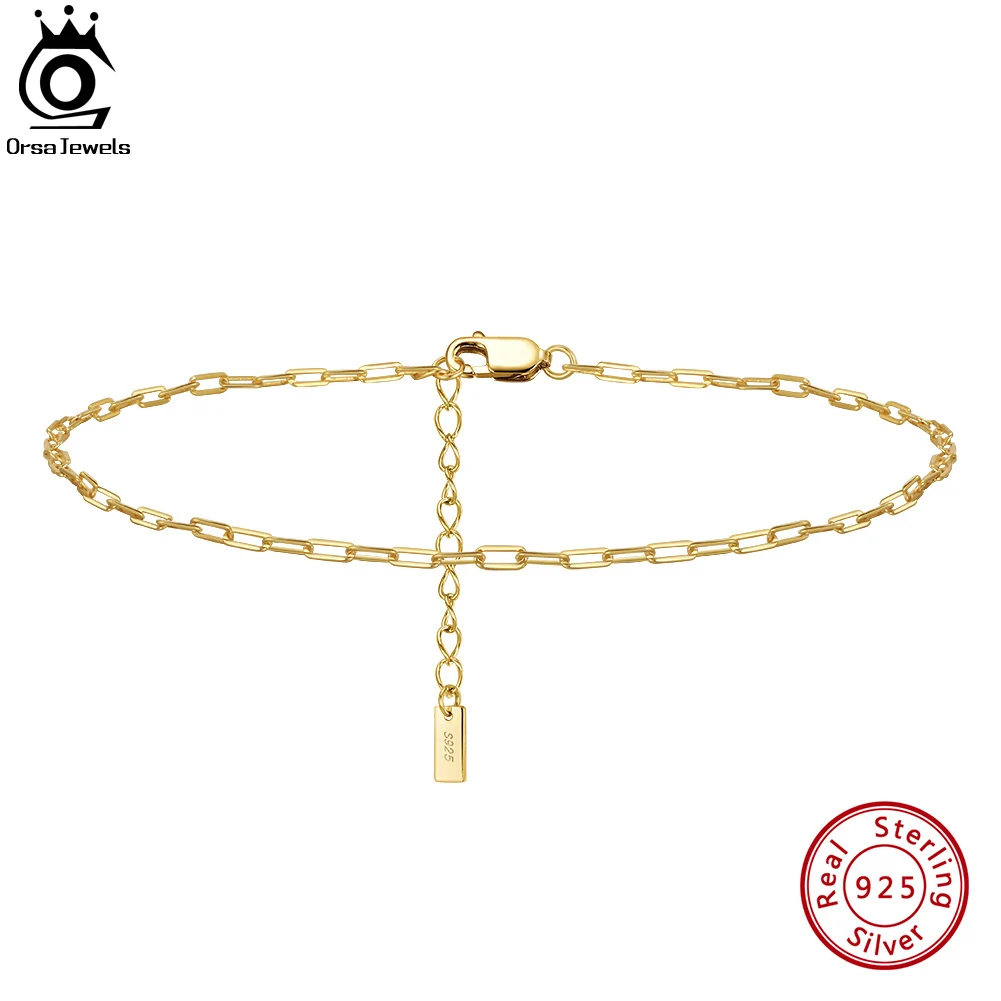 ORSA JEWELS 100% Sterling Silver Paperclip Chain Anklet with Cross Pendants Double Layered Foot Chain Stacking Anklet Beach SA22