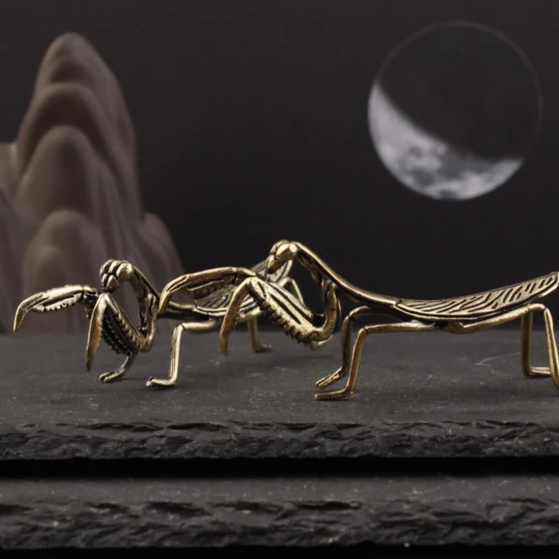 Antique Copper Ornament Brass Mantis Dragonfly Bee Cricket Figurines Miniature Insect Collection Statues Feng Shui Gifts