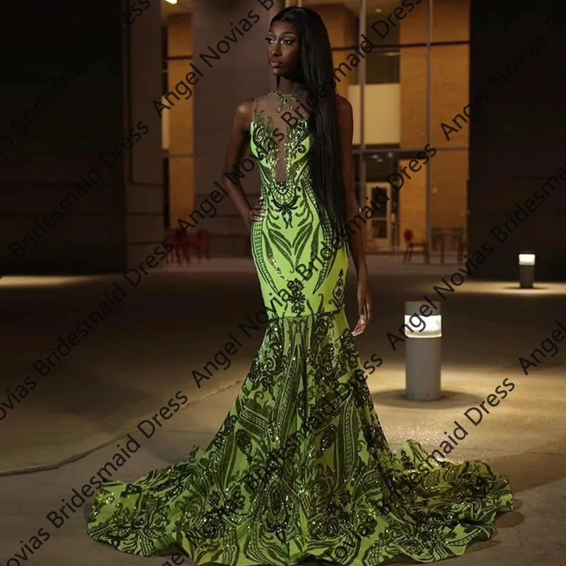 Long Elegant Green Lace Prom Dressses 2025 Sheer Neck Vestidos De Fiesta Elegantes Graduation Evening Party Dresses Customized