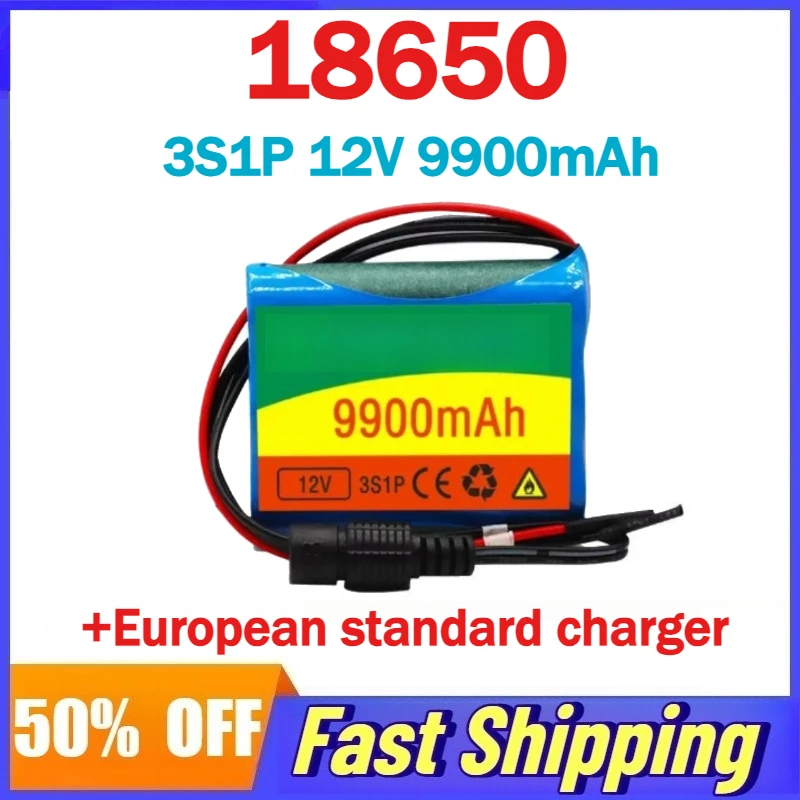 

3S1P 12V 9900mah 18650 Lithium-ion Battery for Monitor Ups CCTV Camera Rechargeable Batteries +European Standard Charger