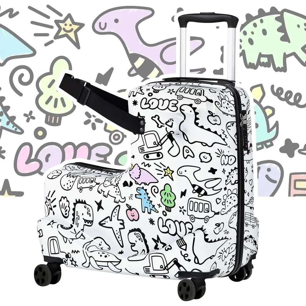 20 Durable Kids Ride-On Luggage with Coloring, Lightweight Travel Suitcase, Spinner Wheels, TSA Lock