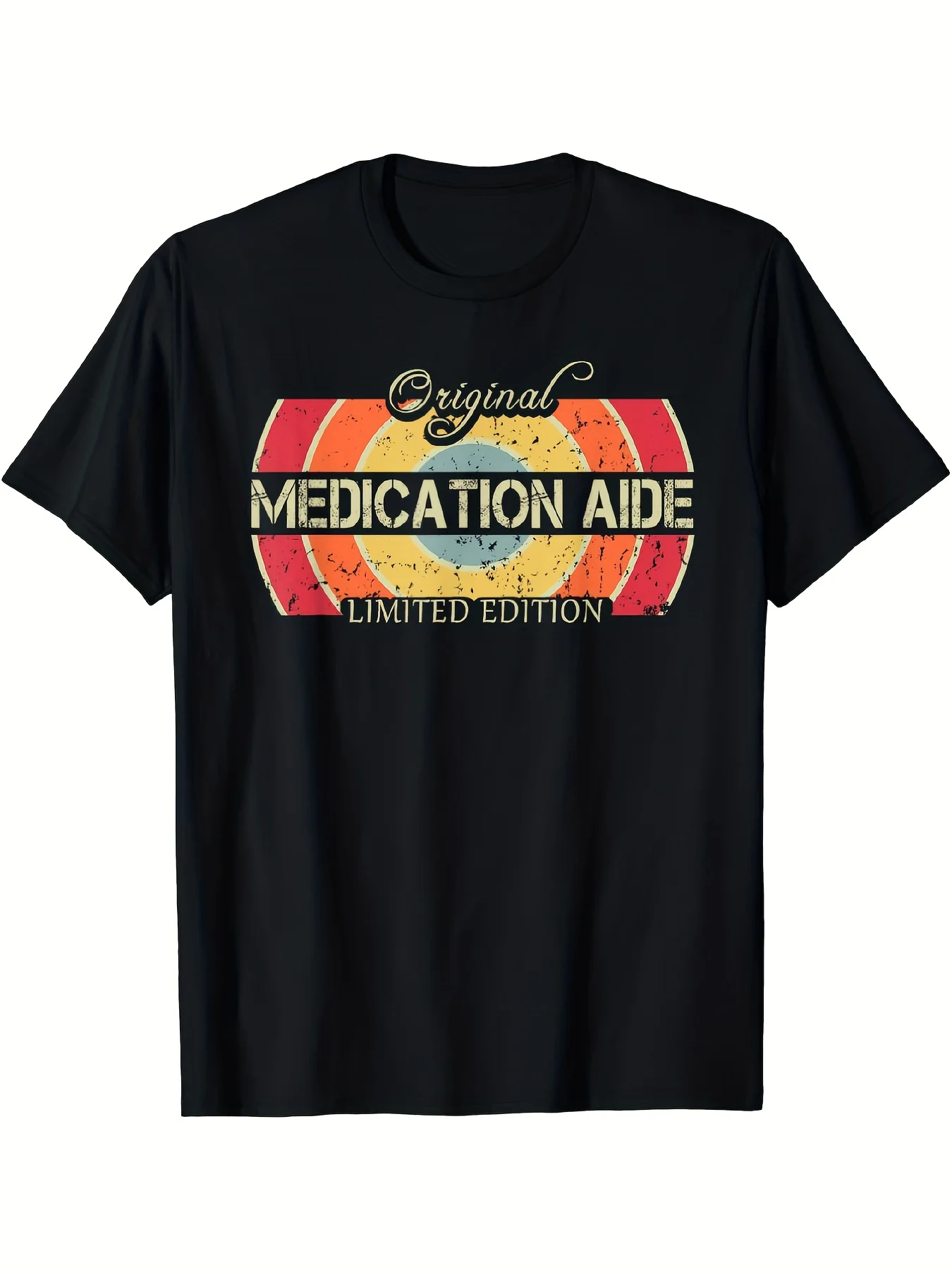 Vintage Medication Aide Worker T-Shirt - Funny Assistant & Nurse Tech Graphic Print, Retro Healthcare Worker Tee, Comfortable Round Neck Short Sleeve Shirt for Hospital Staff, Nursing Students & Caregivers