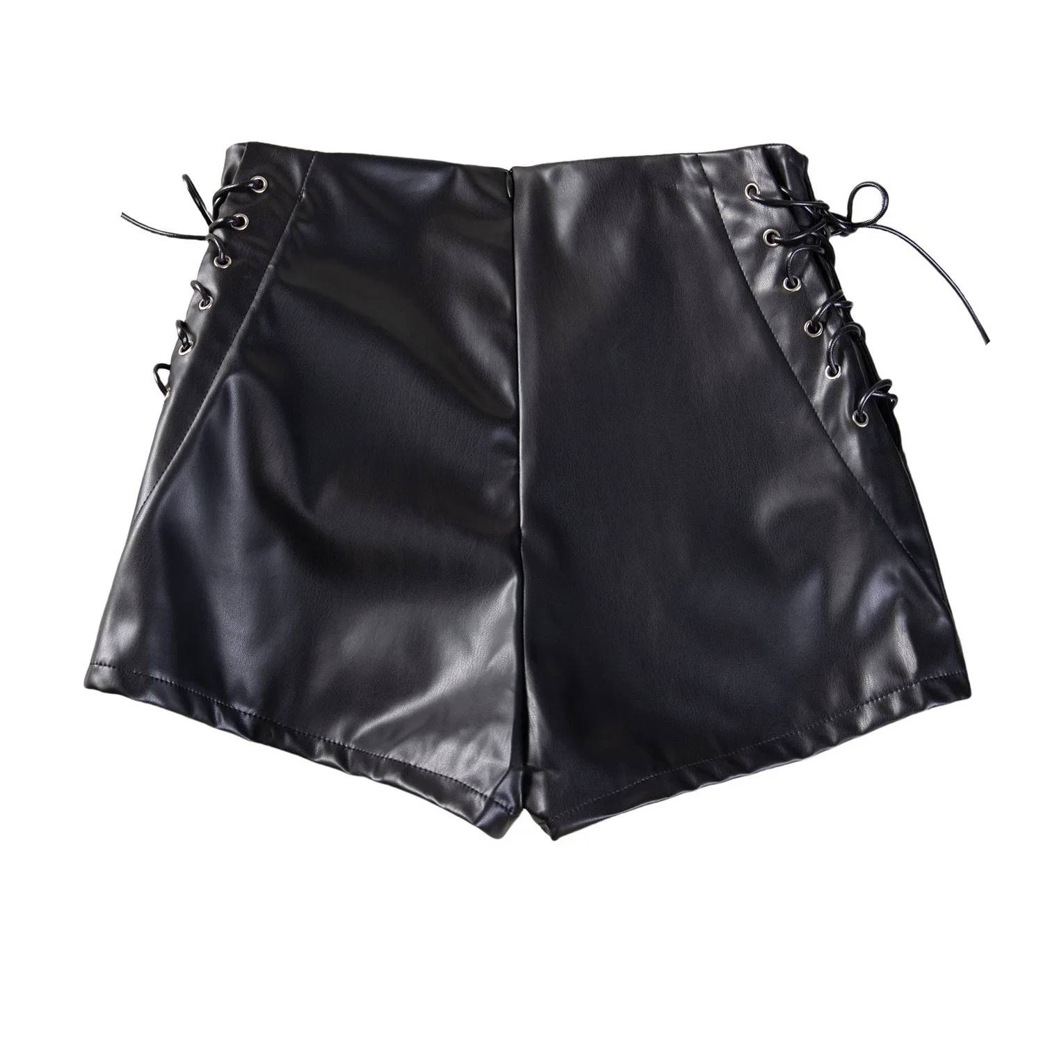 Women's High Waist Skinny PU Drawstring Capri Length Panel Shorts Cheap Women's Clothing Free Shipping Woman Clothes Black
