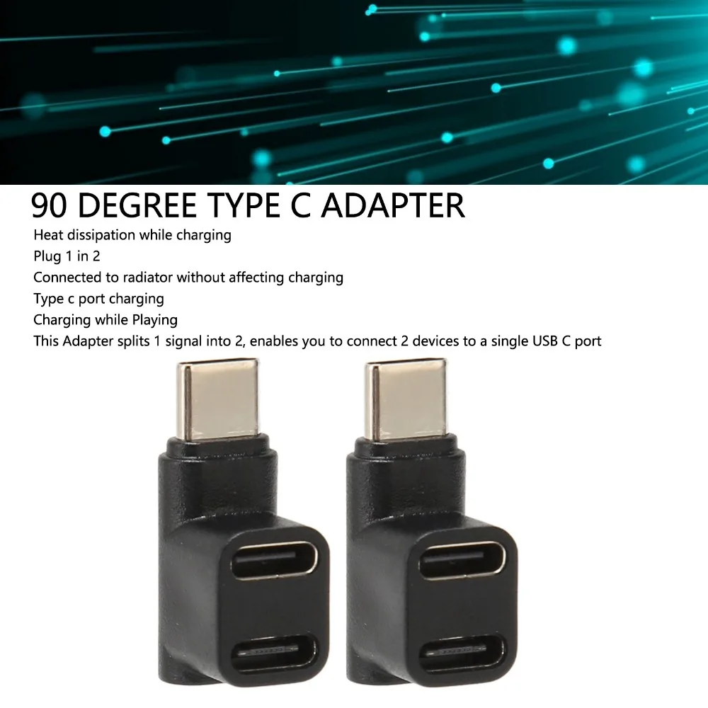 2PCS 10Gbps USB C Adapter 4K@60Hz 100W Right Angle Adapter USB 3.1 Type C Male to USBC 3.1 USB C2.0 90 Degree Angle