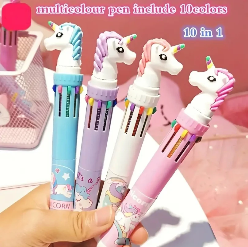 1Pcs Ten Color Colored Ballpoint Pen  Office Pen Supplies Gift Cute Kawaii Cartoon Unicorn Multicolor Pens School Stationery